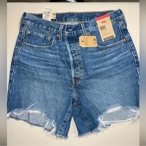 Levi's Shorts 501 high rise mid thigh dark wash